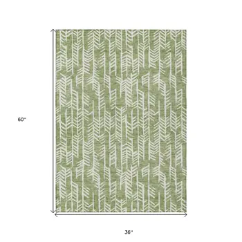 3' X 5' Green And Ivory Tribal Washable Indoor Outdoor Area Rug