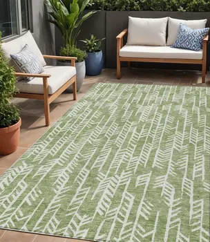 5' X 8' Green And Ivory Tribal Washable Indoor Outdoor Area Rug