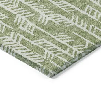 5' X 8' Green And Ivory Tribal Washable Indoor Outdoor Area Rug