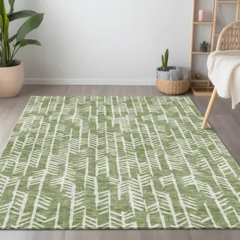 5' X 8' Green And Ivory Tribal Washable Indoor Outdoor Area Rug