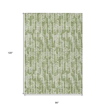 8' X 10' Green And Ivory Tribal Washable Indoor Outdoor Area Rug