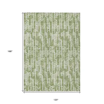 10' X 14' Green And Ivory Tribal Washable Indoor Outdoor Area Rug
