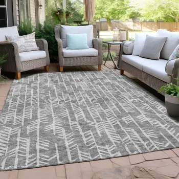 5' X 8' Gray And Silver Tribal Washable Indoor Outdoor Area Rug