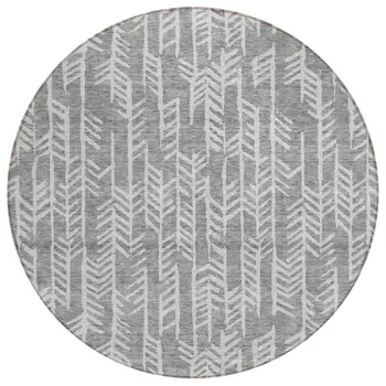8' Gray And Silver Round Tribal Washable Indoor Outdoor Area Rug