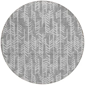 8' Gray And Silver Round Tribal Washable Indoor Outdoor Area Rug