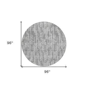 8' Gray And Silver Round Tribal Washable Indoor Outdoor Area Rug