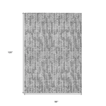 8' X 10' Gray And Silver Tribal Washable Indoor Outdoor Area Rug