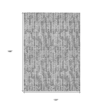 10' X 14' Gray And Silver Tribal Washable Indoor Outdoor Area Rug