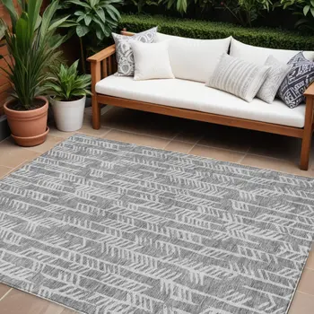10' X 14' Gray And Silver Tribal Washable Indoor Outdoor Area Rug
