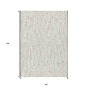 5' X 8' Ivory And Beige Tribal Washable Indoor Outdoor Area Rug