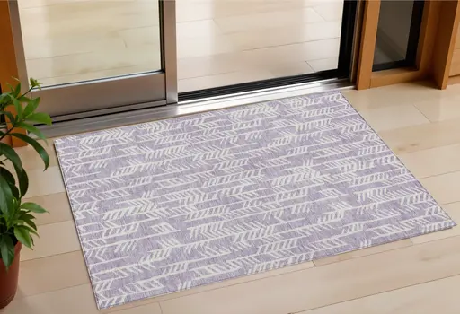 3' X 5' Lavender And Ivory Tribal Washable Indoor Outdoor Area Rug
