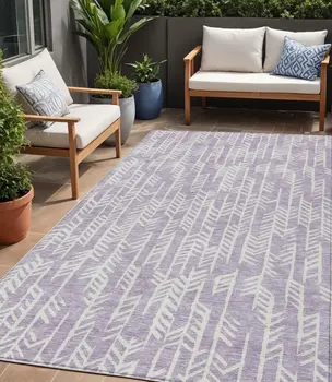 5' X 8' Lavender And Ivory Tribal Washable Indoor Outdoor Area Rug