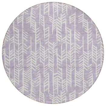 8' Lavender And Ivory Round Tribal Washable Indoor Outdoor Area Rug
