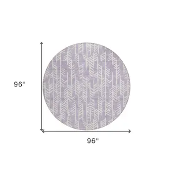 8' Lavender And Ivory Round Tribal Washable Indoor Outdoor Area Rug