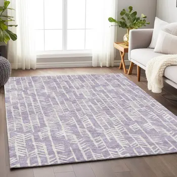 9' X 12' Lavender And Ivory Tribal Washable Indoor Outdoor Area Rug