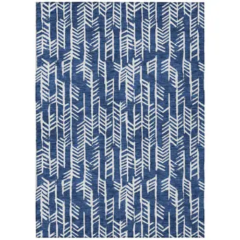 5' X 8' Navy Blue And Ivory Tribal Washable Indoor Outdoor Area Rug