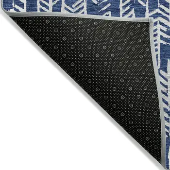 5' X 8' Navy Blue And Ivory Tribal Washable Indoor Outdoor Area Rug