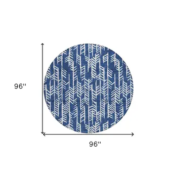 8' Navy Blue And Ivory Round Tribal Washable Indoor Outdoor Area Rug