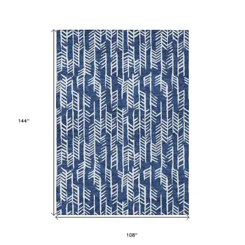 9' X 12' Navy Blue And Ivory Tribal Washable Indoor Outdoor Area Rug