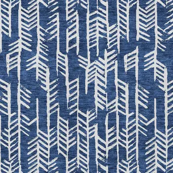 9' X 12' Navy Blue And Ivory Tribal Washable Indoor Outdoor Area Rug