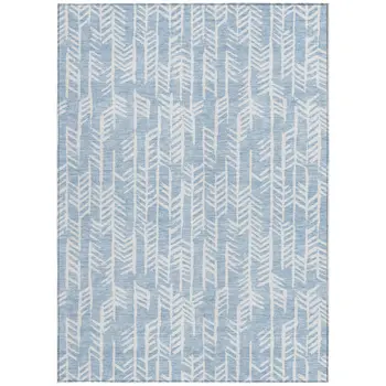 3' X 5' Sky Blue And Ivory Tribal Washable Indoor Outdoor Area Rug
