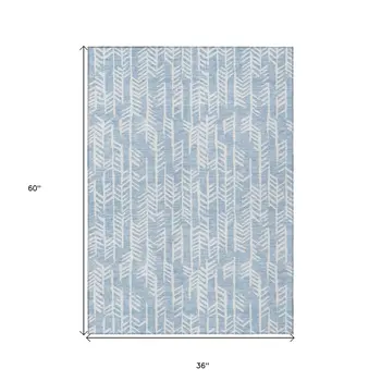 3' X 5' Sky Blue And Ivory Tribal Washable Indoor Outdoor Area Rug