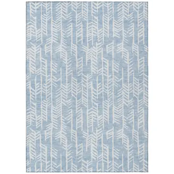 5' X 8' Sky Blue And Ivory Tribal Washable Indoor Outdoor Area Rug