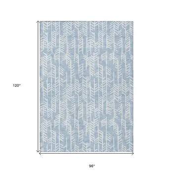 8' X 10' Sky Blue And Ivory Tribal Washable Indoor Outdoor Area Rug