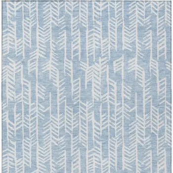 9' X 12' Sky Blue And Ivory Tribal Washable Indoor Outdoor Area Rug