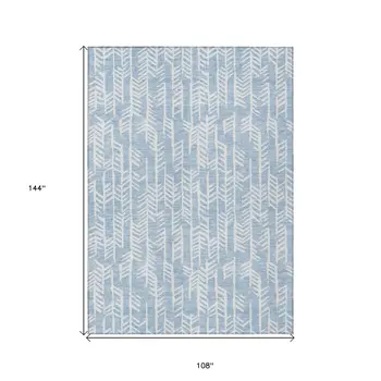9' X 12' Sky Blue And Ivory Tribal Washable Indoor Outdoor Area Rug