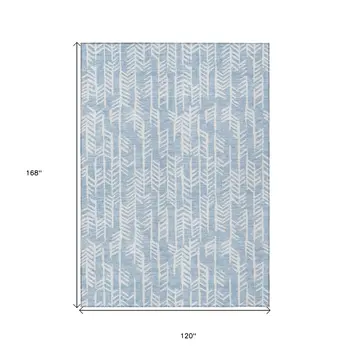 10' X 14' Sky Blue And Ivory Tribal Washable Indoor Outdoor Area Rug