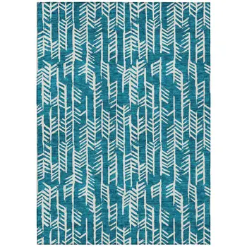3' X 5' Teal Blue And Ivory Tribal Washable Indoor Outdoor Area Rug
