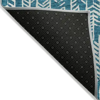 3' X 5' Teal Blue And Ivory Tribal Washable Indoor Outdoor Area Rug