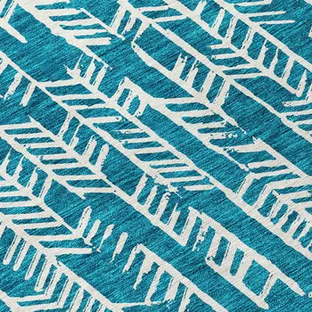 8' Teal Blue And Ivory Round Tribal Washable Indoor Outdoor Area Rug