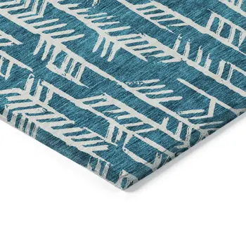 9' X 12' Teal Blue And Ivory Tribal Washable Indoor Outdoor Area Rug