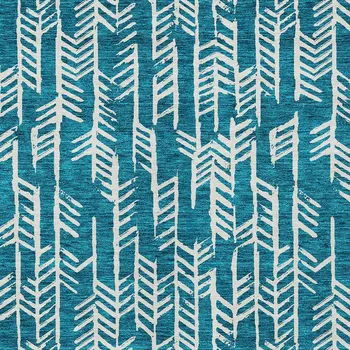 9' X 12' Teal Blue And Ivory Tribal Washable Indoor Outdoor Area Rug