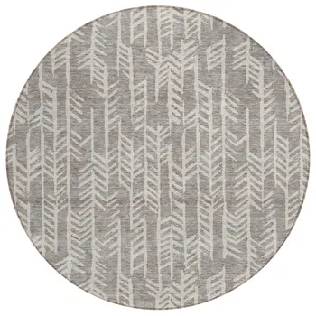 8' Taupe And Beige Round Tribal Washable Indoor Outdoor Area Rug