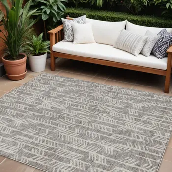 8' X 10' Taupe And Beige Tribal Washable Indoor Outdoor Area Rug