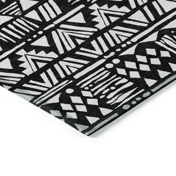 3' X 5' Black And Ivory Southwestern Washable Indoor Outdoor Area Rug