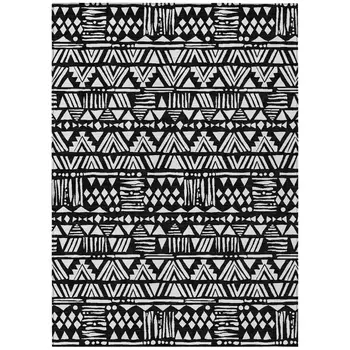 5' X 8' Black And Ivory Southwestern Washable Indoor Outdoor Area Rug