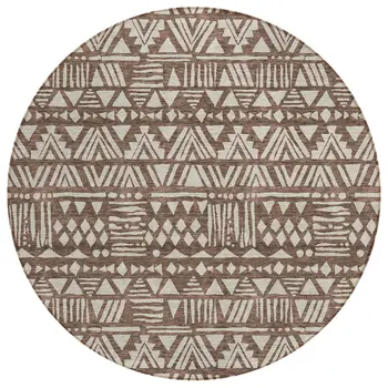 8' Brown And Beige Round Southwestern Washable Indoor Outdoor Area Rug