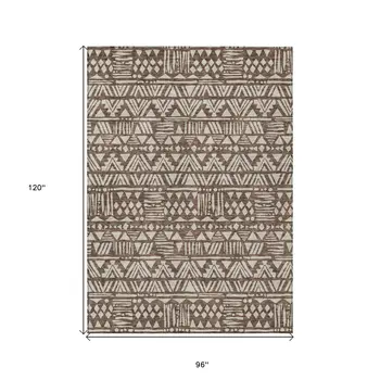 8' X 10' Brown And Beige Southwestern Washable Indoor Outdoor Area Rug