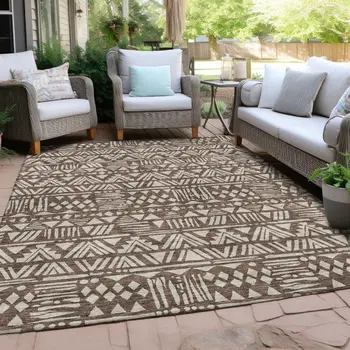 8' X 10' Brown And Beige Southwestern Washable Indoor Outdoor Area Rug