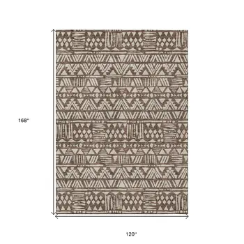 10' X 14' Brown And Beige Southwestern Washable Indoor Outdoor Area Rug