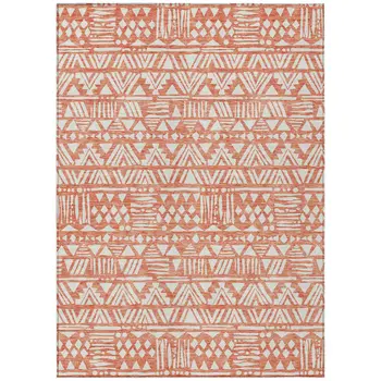 8' X 10' Coral And Ivory Southwestern Washable Indoor Outdoor Area Rug