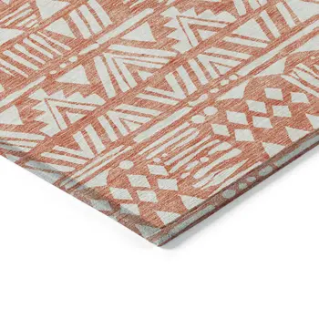 8' X 10' Coral And Ivory Southwestern Washable Indoor Outdoor Area Rug