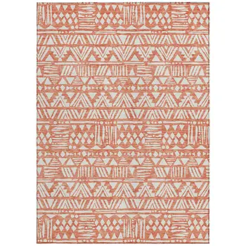 8' X 10' Coral And Ivory Southwestern Washable Indoor Outdoor Area Rug