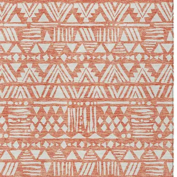 10' X 14' Coral And Ivory Southwestern Washable Indoor Outdoor Area Rug