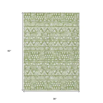 3' X 5' Green And Ivory Southwestern Washable Indoor Outdoor Area Rug