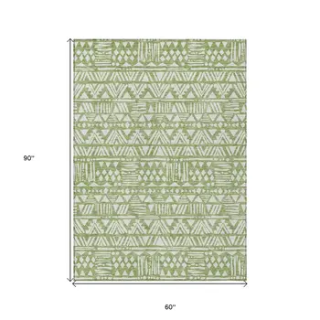 5' X 8' Green And Ivory Southwestern Washable Indoor Outdoor Area Rug